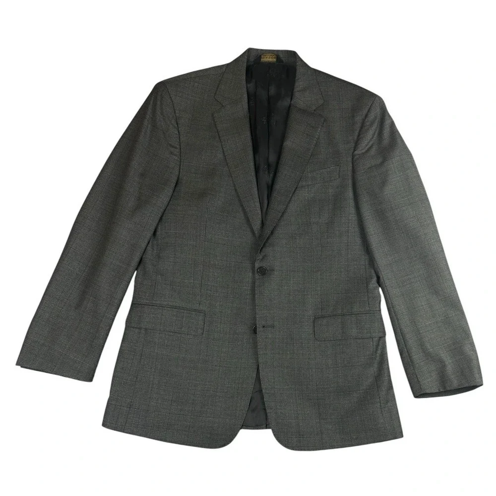 JOS. A. BANK 43L Gray Glen Plaid 100% Wool Suit Jacket Burgundy Windowpane